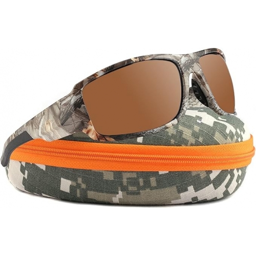 Polarized Sport Sunglasses for Men and Women, Ideal for Hunting, Fishing, UV Protection - Camo Amber Frame Lens  - Photo 1