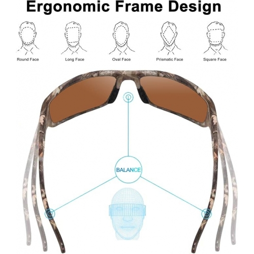 Polarized Sport Sunglasses for Men and Women, Ideal for Hunting, Fishing, UV Protection - Camo Amber Frame Lens  - Photo 3