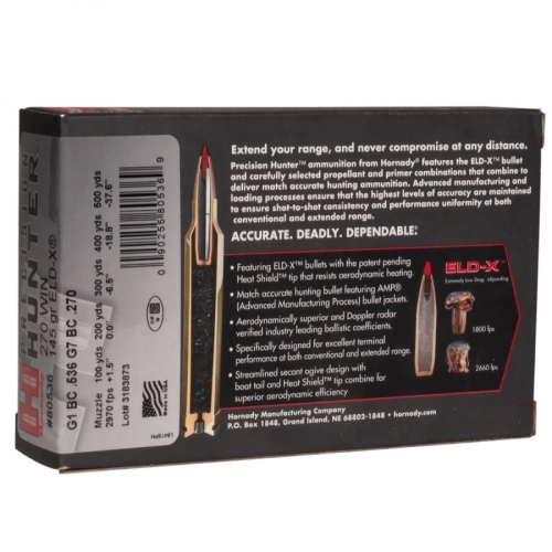 Hornady Precision Hunter 270 Winchester 145gr ELD X Rifle Ammo - 20 Rounds - Photo 2